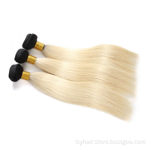 1B 613 Blonde Black Roots Ombre Color Remy Brazilian Straight Hair Weave Bundles With Pre Plucked  Ear to Ear Lace Frontal